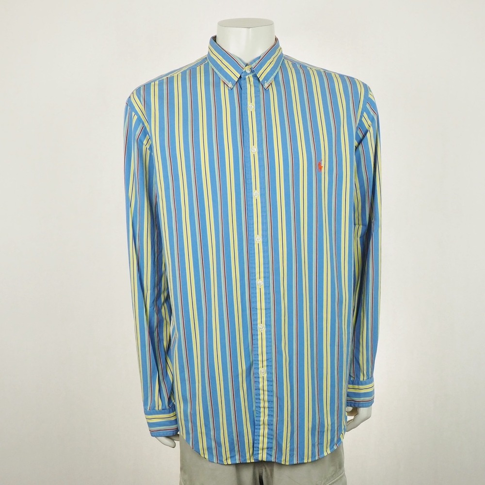 Polo Ralph Lauren Button Down Shirt Mens XLT Blue Striped RL Classic Fit Cotton